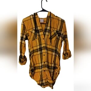 NoBo Yellow Plaid Hooded Button Up
